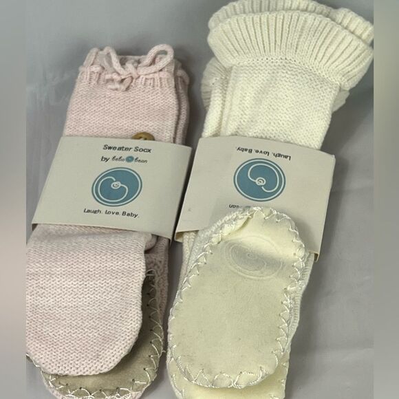 Beba Bean baby girl’s sweater footed socks BUNDLE of 2 pairs size 6/12 month NEW